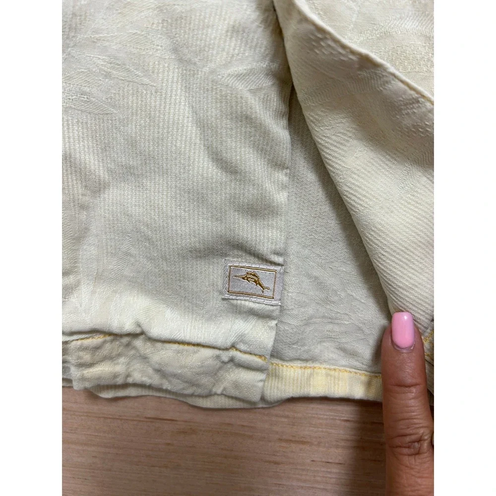Tommy Bahama Mens Short Sleeve Silk Blend Tropical Jacquard Camp Shirt Yellow‎